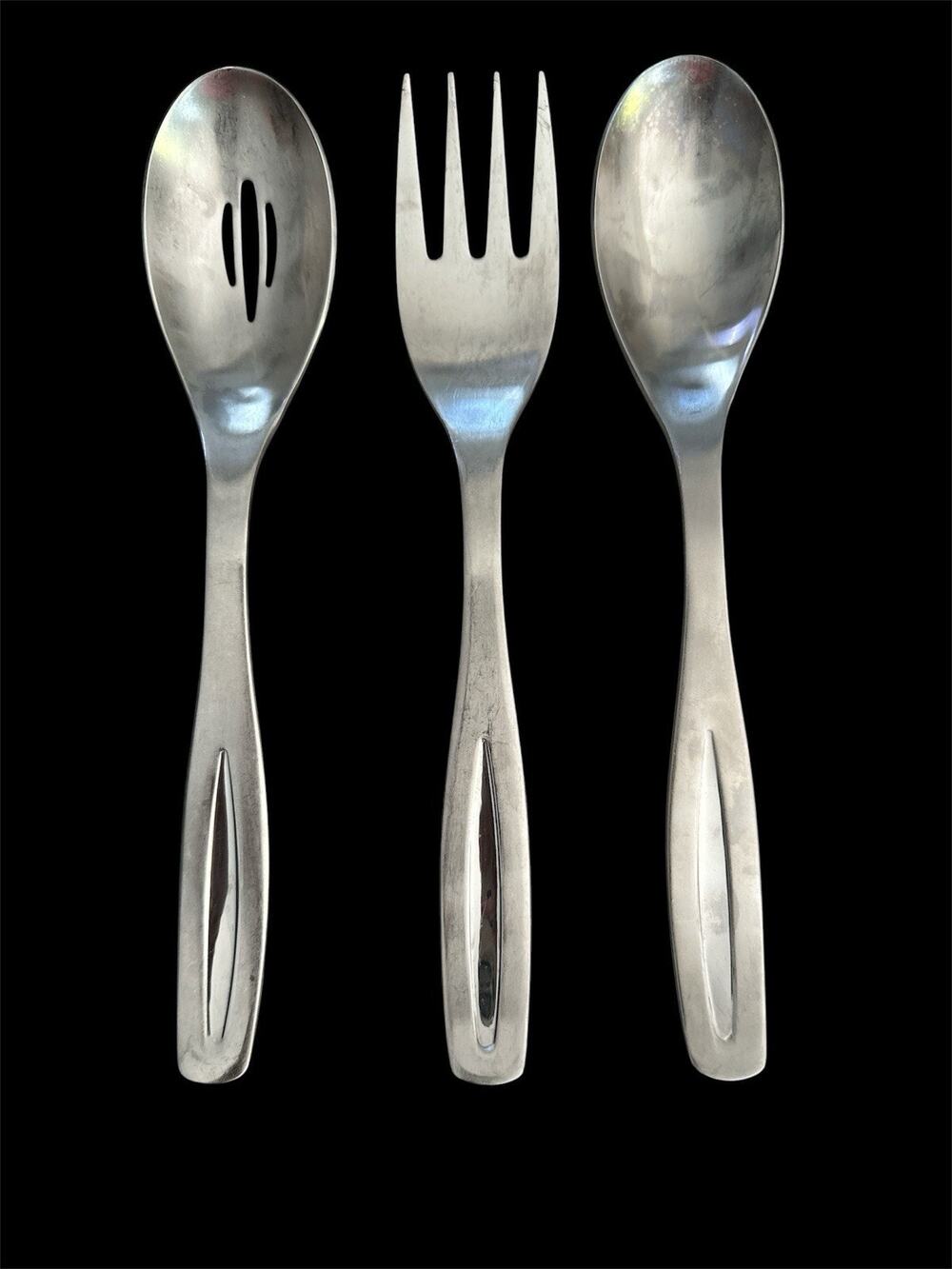 Robert Welch Stainless Linton Satin Serving Spoons & Meat Fork Set Of 3 pcs 9.5”